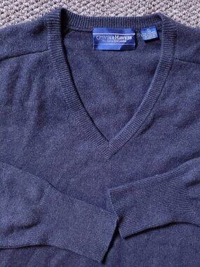 Gieves & Hawkes Pure 100% Cashmere Sweater Mens XL  V Neck Blue Luxury